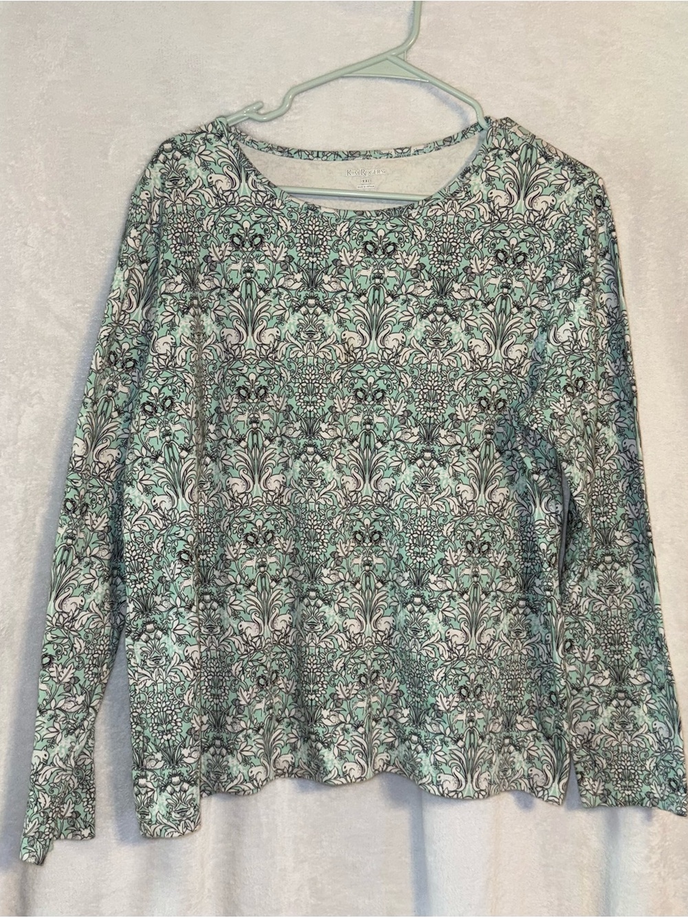 Kim Rogers XXL Mint Forest Cotton Long-Sleeve Top